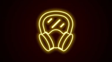 Parlayan neon hattı gaz maskesi simgesi siyah arkaplanda izole edildi. Solunum cihazı işareti. 4K Video hareketli grafik canlandırması