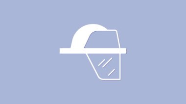 Beyaz itfaiyeci kaskı ya da itfaiyeci şapkası ikonu mor arka planda izole edilmiş. 4K Video hareketli grafik canlandırması