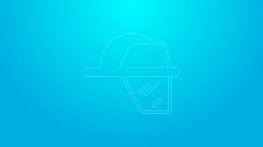 Pembe çizgili itfaiyeci miğferi ya da mavi arka planda izole edilmiş itfaiyeci şapkası ikonu. 4K Video hareketli grafik canlandırması