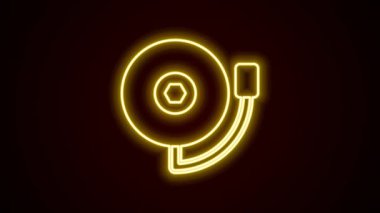 Parlayan neon hattı alarm zili simgesi siyah arkaplanda izole edildi. Yangın alarmı. Servis zili, el zili işareti, uyarı sembolü. 4K Video hareketli grafik canlandırması