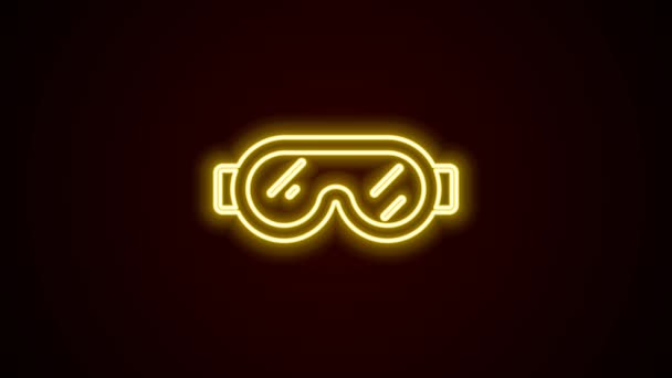 Gloeiende neon lijn Veiligheidsbril pictogram geïsoleerd op zwarte achtergrond. 4K Video motion grafische animatie — Stockvideo