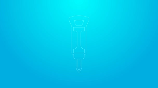 Linea rosa Costruzione icona martello pneumatico isolato su sfondo blu. Animazione grafica 4K Video motion — Video Stock