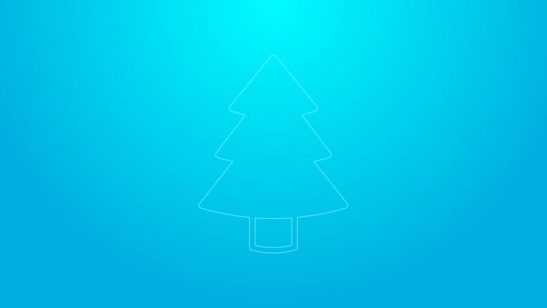 Rosa Linie Weihnachtsbaum-Symbol isoliert auf blauem Hintergrund. Frohe Weihnachten und ein gutes neues Jahr. 4k video motion graphic animation — Stockvideo