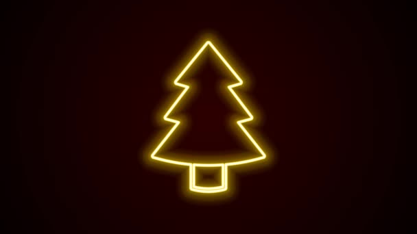 Lumineux néon ligne arbre de Noël icône isolée sur fond noir. Joyeux Noël et bonne année. Animation graphique de mouvement vidéo 4K — Video