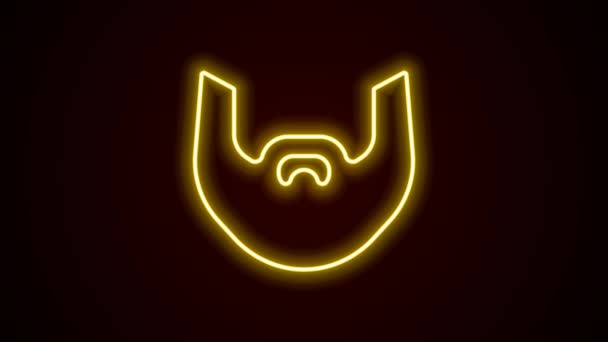 Línea de neón brillante Icono de bigote y barba aislado sobre fondo negro. Símbolo de barbería. Estilo de pelo facial. Animación gráfica de vídeo 4K — Vídeo de stock