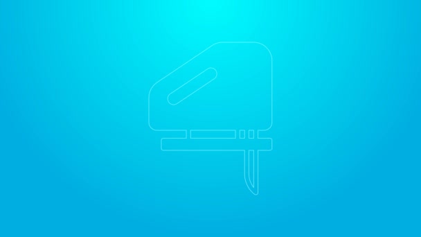 Rosa linje Elektrisk sticksåg med stålvassa blad ikon isolerad på blå bakgrund. Elverktyg för träslöjd. 4K Video motion grafisk animation — Stockvideo