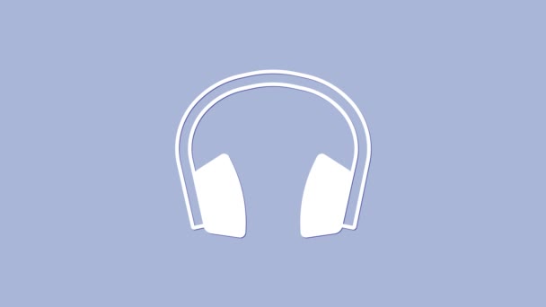 White Noise canceling koptelefoon pictogram geïsoleerd op paarse achtergrond. Hoofdtelefoon voor oorbescherming tegen lawaai. 4K Video motion grafische animatie — Stockvideo