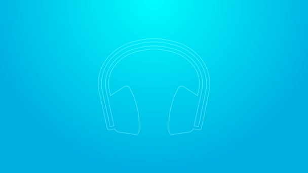 Pink line Noise canceling headphones icon isolated on blue background. Headphones for ear protection from noise. 4K Video motion graphic animation — Stock Video