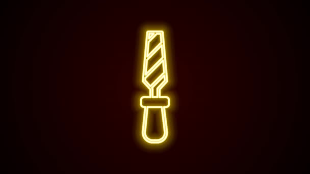 Świecący neon linii Rasp metalowy plik ikona izolowana na czarnym tle. Zgrzyt do obróbki drewna i metalu. Narzędzie do warsztatu, warsztatu. 4K Animacja graficzna ruchu wideo — Wideo stockowe