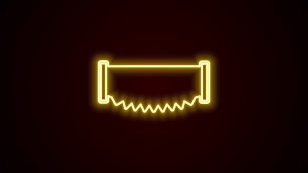 Gloeiende neon lijn Tweehandige zaag pictogram geïsoleerd op zwarte achtergrond. 4K Video motion grafische animatie — Stockvideo