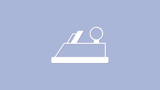 Strumento piano in legno bianco per falegname icona artigianale isolata su sfondo viola. Aereo Jointer. Animazione grafica 4K Video motion — Video Stock