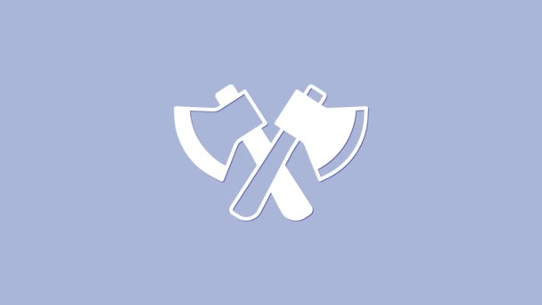 Ícone de machado de madeira branco isolado no fundo roxo. Machado de lenhador. Animação gráfica em movimento de vídeo 4K — Vídeo de Stock