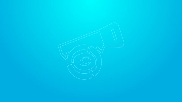 Pink line Hand saw and log icon isolated on blue background. 4K Video motion graphic animation — Stock Video