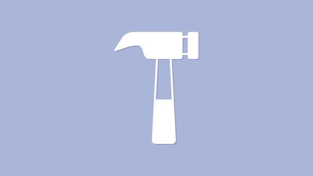 Icono de martillo blanco aislado sobre fondo púrpura. Herramienta para reparación. Animación gráfica de vídeo 4K — Vídeo de stock
