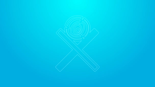 Línea rosa Troncos de madera en un icono de soporte aislado sobre fondo azul. Una pila de leña. Animación gráfica de vídeo 4K — Vídeos de Stock