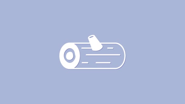 Weißes Holzstämme-Symbol isoliert auf lila Hintergrund. Brennholzstapel. 4K Video Motion Grafik Animation — Stockvideo