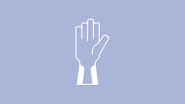Белый защитные перчатки значок изолирован на фиолетовом фоне. Видеографическая анимация 4K — стоковое видео