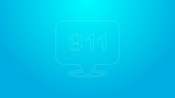 Розовая линия Телефон с значком экстренного вызова 911 изолирован на синем фоне. Полиция, скорая, пожарные, вызов, телефон. Видеографическая анимация 4K — стоковое видео