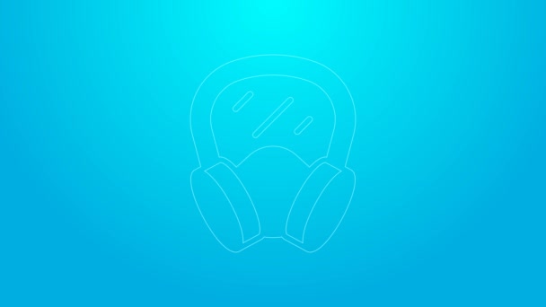 Pink line Gas mask icon isolated on blue background. Respirator sign. 4K Video motion graphic animation — Stock Video