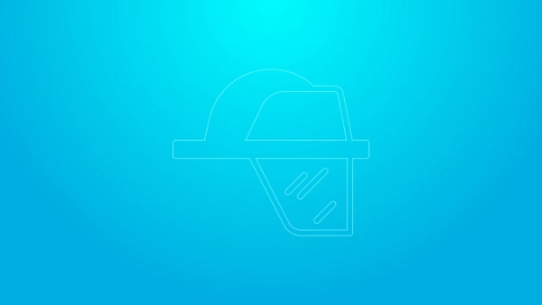 Růžová čára Hasič helma nebo požárník klobouk ikona izolované na modrém pozadí. Grafická animace pohybu videa 4K — Stock video