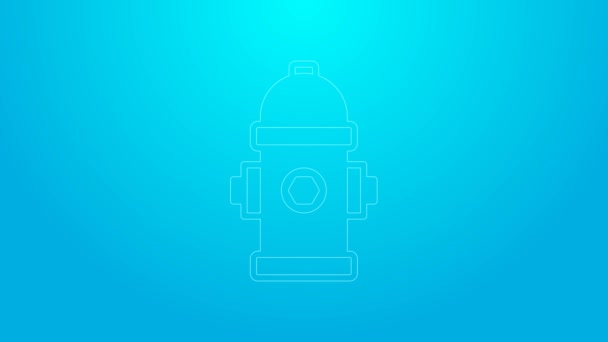 Rosa Linie Feuerhydranten-Symbol isoliert auf blauem Hintergrund. 4K Video Motion Grafik Animation — Stockvideo
