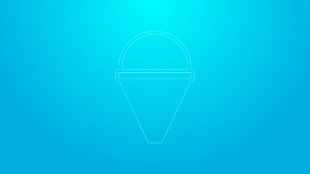 Pink line Fire cone bucket icon isolated on blue background. Metal cone bucket empty or with water for fire fighting. 4K Video motion graphic animation — Vídeo de stock