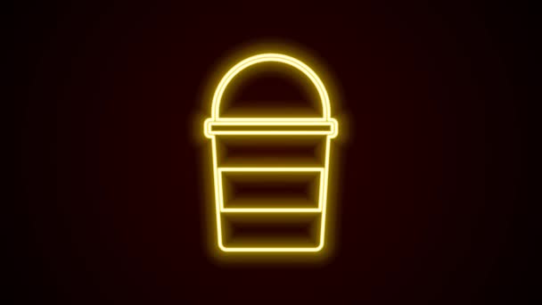 Leuchtende Neon-Linie Feuereimer-Symbol isoliert auf schwarzem Hintergrund. Metalleimer leer oder mit Wasser zur Brandbekämpfung. 4K Video Motion Grafik Animation — Stockvideo