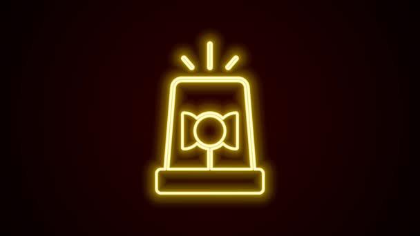 Gloeiende neon lijn Flasher sirene pictogram geïsoleerd op zwarte achtergrond. Noodoproep. 4K Video motion grafische animatie — Stockvideo