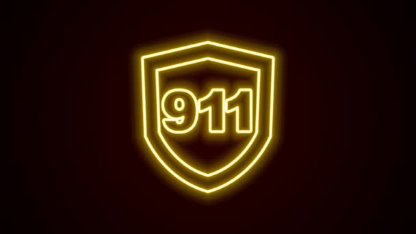 Glowing neon line Telephone with emergency call 911 icon isolated on black background. Police, ambulance, fire department, call, phone. 4K Video motion graphic animation — Stock Video