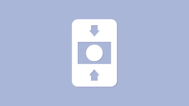 Ікона Білої пожежної сигналізації ізольована на фіолетовому фоні. Стягнути небезпечну коробку для пожежної безпеки. 4K Відеографічна анімація — стокове відео