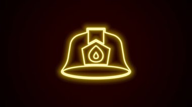 Parlayan neon hattı itfaiyeci kaskı ya da siyah arka planda izole edilmiş itfaiyeci şapkası ikonu. 4K Video hareketli grafik canlandırması