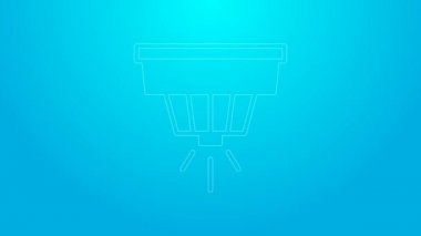 Pembe çizgi duman alarm sistemi simgesi mavi arkaplanda izole edildi. Duman dedektörü. 4K Video hareketli grafik canlandırması