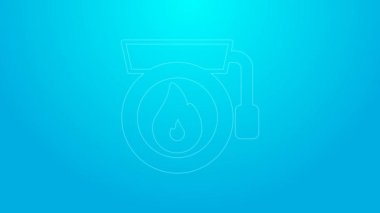 Pembe çizgili alarm zili simgesi mavi arkaplanda izole edildi. Yangın alarmı. Servis zili, el zili işareti, uyarı sembolü. 4K Video hareketli grafik canlandırması