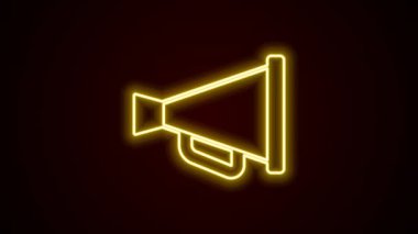 Parlayan neon hattı Megafon simgesi siyah arkaplanda izole edildi. Sözcü işareti. 4K Video hareketli grafik canlandırması