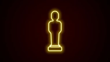 Parlayan neon hattı film kupası simgesi siyah arkaplanda izole edildi. Akademi ödülü ikonu. Filmler ve sinema sembolü. 4K Video hareketli grafik canlandırması
