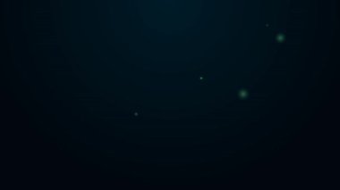 Siyah zemin üzerinde saman ve su ikonu olan parlak neon şeritli kağıt bardak. Soda bardağı. Taze soğuk içecek sembolü. 4K Video hareketli grafik canlandırması