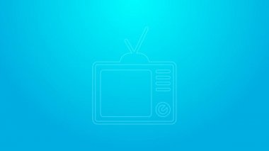 Pembe çizgi Retro TV simgesi mavi arkaplanda izole edildi. Televizyon tabelası. 4K Video hareketli grafik canlandırması