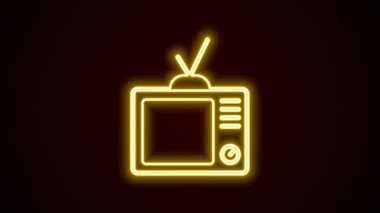 Parlayan neon hattı Retro TV simgesi siyah arkaplanda izole edildi. Televizyon tabelası. 4K Video hareketli grafik canlandırması