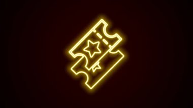 Parlayan neon hattı sinema bileti simgesi siyah arkaplanda izole edildi. 4K Video hareketli grafik canlandırması