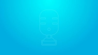 Pembe çizgi mikrofon simgesi mavi arkaplanda izole edildi. Radyodaki mikrofondan. Sözcü işareti. 4K Video hareketli grafik canlandırması