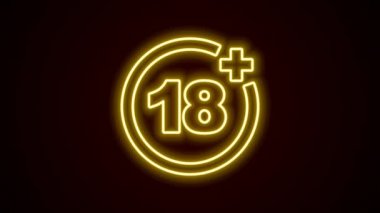 Parlayan neon hattı artı 18 film ikonu siyah arkaplanda izole edildi. Yetişkin içeriği. 18 yaşın altında. 4K Video hareketli grafik canlandırması