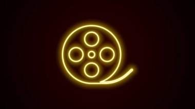 Parlayan neon hattı film makarası simgesi siyah arkaplanda izole edildi. 4K Video hareketli grafik canlandırması