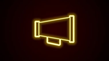 Parlayan neon hattı Megafon simgesi siyah arkaplanda izole edildi. Sözcü işareti. 4K Video hareketli grafik canlandırması