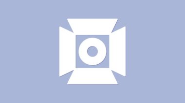 Mor arkaplanda izole edilmiş beyaz film spot ışığı ikonu. Işık efekti. Sahne, Stüdyo, Gösteri. 4K Video hareketli grafik canlandırması