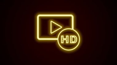Parlak neon hattı HD film, bant, çerçeve simgesi siyah arkaplan üzerinde izole. 4K Video hareketli grafik canlandırması