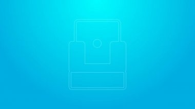 Pembe çizgi sinema koltuğu ikonu mavi arkaplanda izole edildi. 4K Video hareketli grafik canlandırması