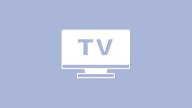Beyaz Akıllı TV simgesi mor arkaplanda izole edildi. Televizyon tabelası. 4K Video hareketli grafik canlandırması