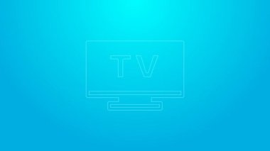 Pembe çizgi Akıllı TV simgesi mavi arkaplanda izole edildi. Televizyon tabelası. 4K Video hareketli grafik canlandırması