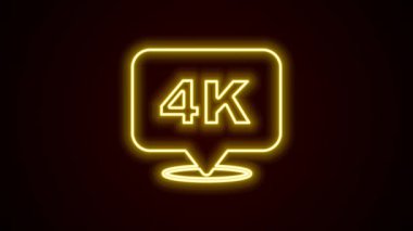 Parlayan neon hattı 4k Ultra HD simgesi siyah arkaplanda izole edildi. 4K Video hareketli grafik canlandırması