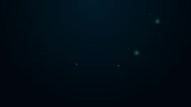 Parlayan neon hattı yönetmen koltuğu simgesi siyah arkaplanda izole edildi. Film endüstrisi. 4K Video hareketli grafik canlandırması